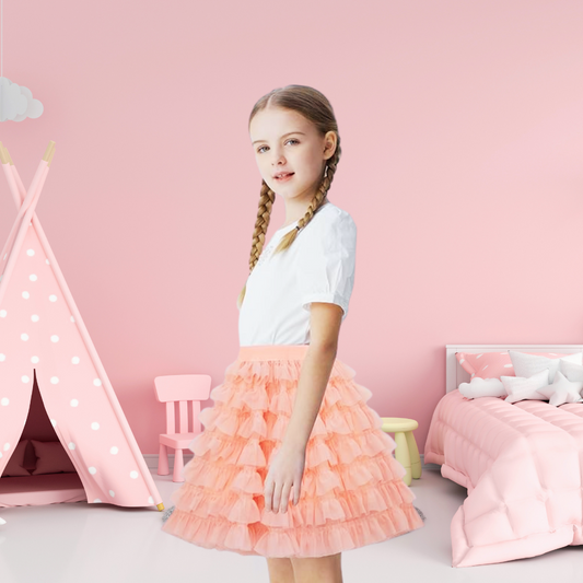 BRYNLEE | Girls Pink Tiered Layer Tulle Skort