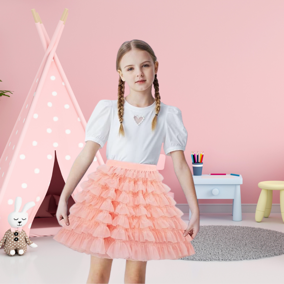 BRYNLEE | Girls Pink Tiered Layer Tulle Skort