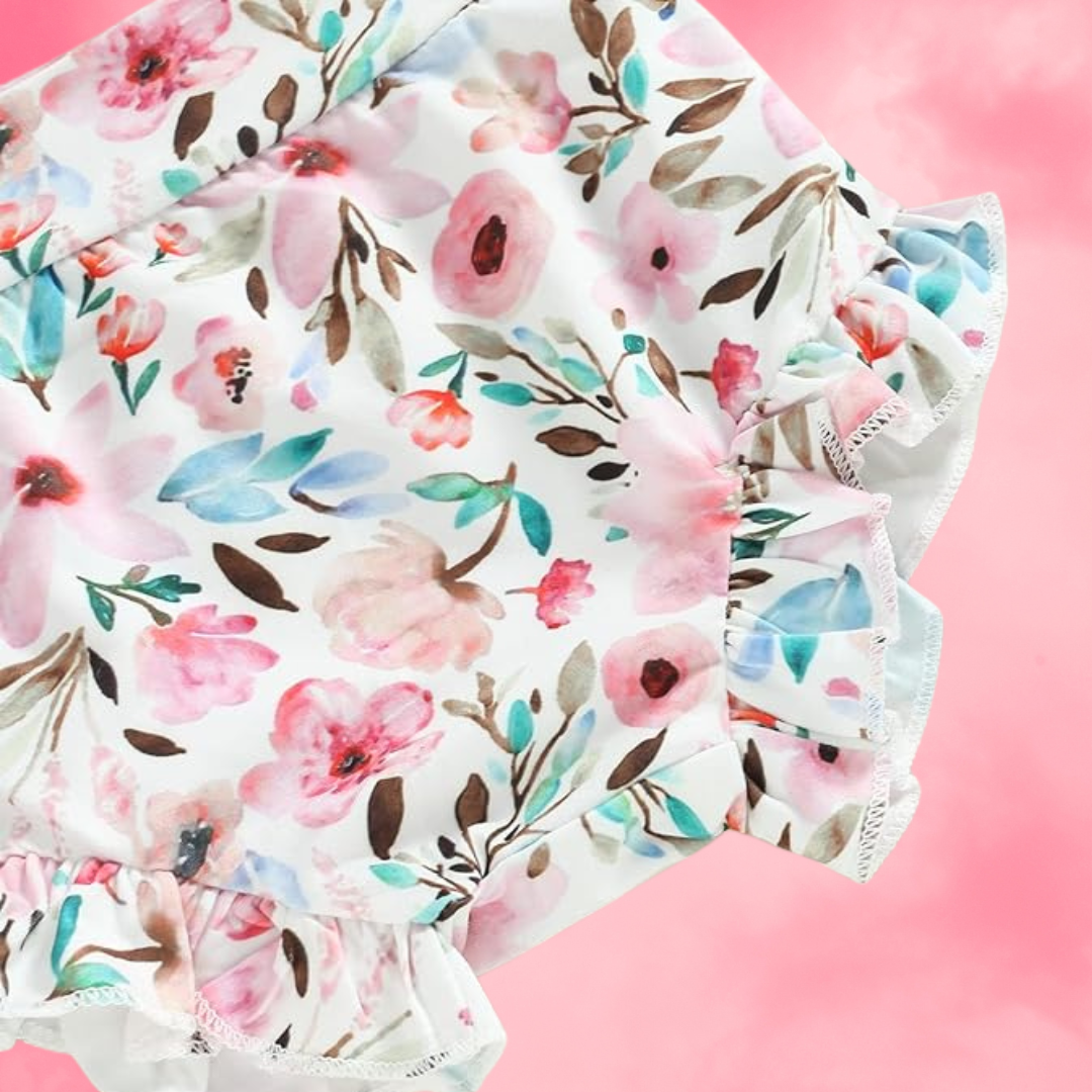 MORIAH | Infant 3-Piece Set Ribbed Onesie, Floral Bloomer & Headband