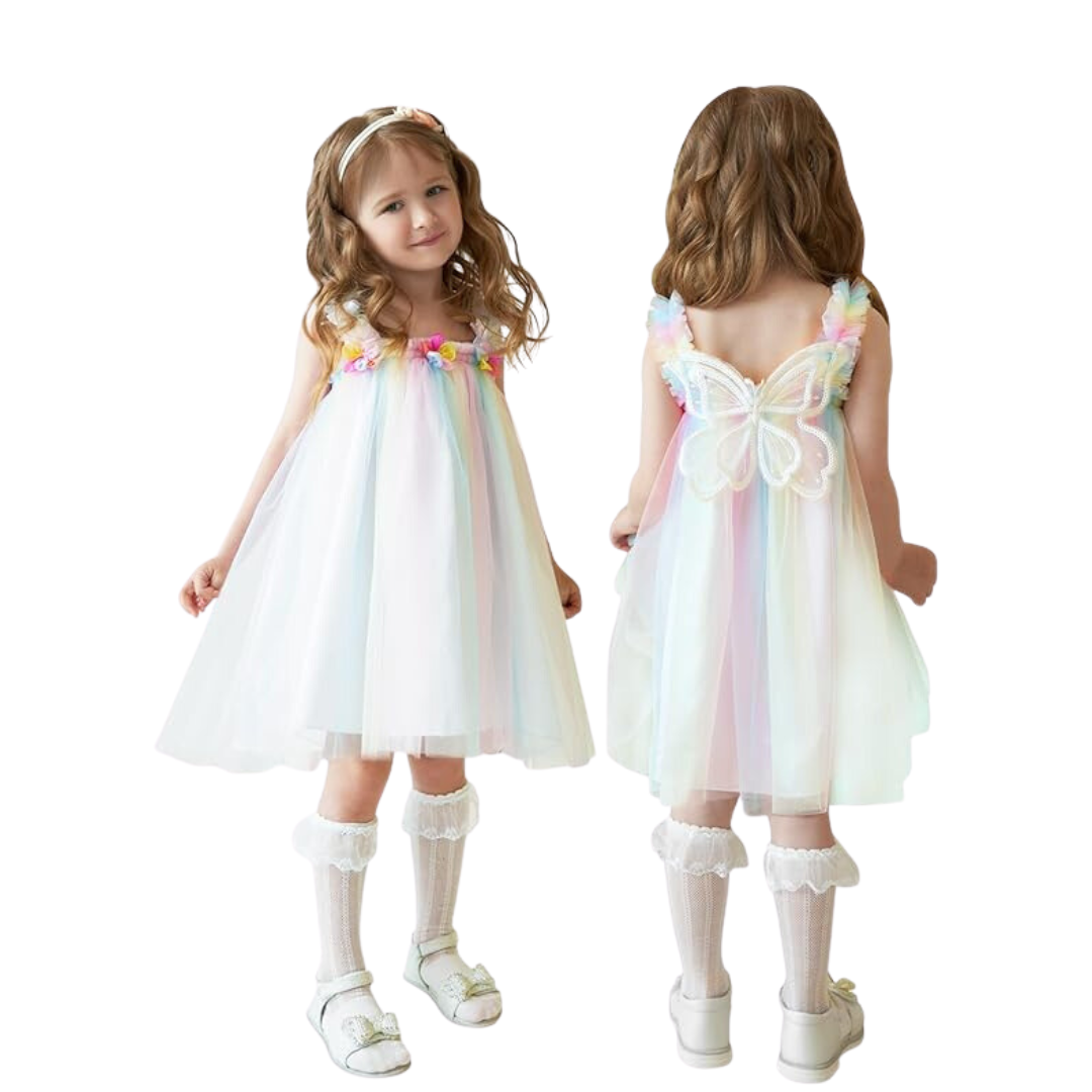 AMIRA | Layered Rainbow Tutu Butterfly Girls Dress