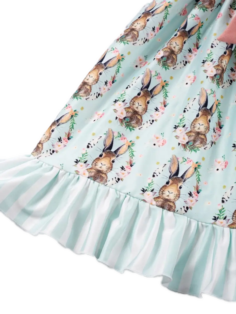 Fifi | Vintage Easter Bunny Print Sleeveless Ruffle Belted Dress