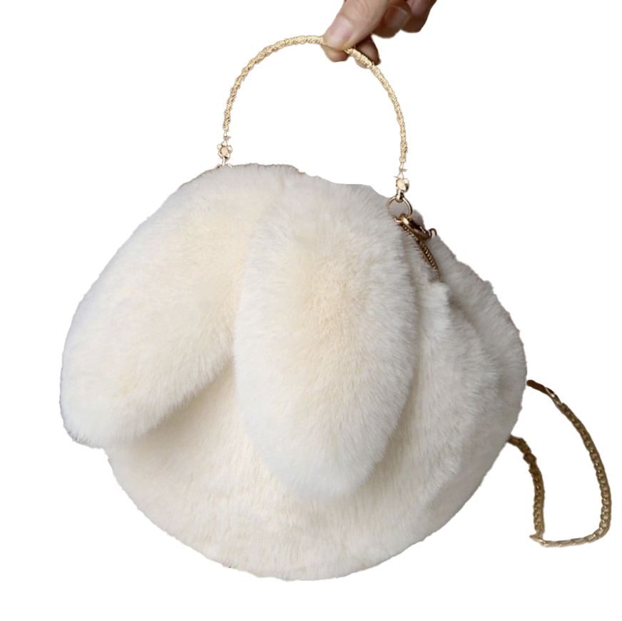 Fluffy | Faux Fur Bunny Ears Gold Clasp Party Purse