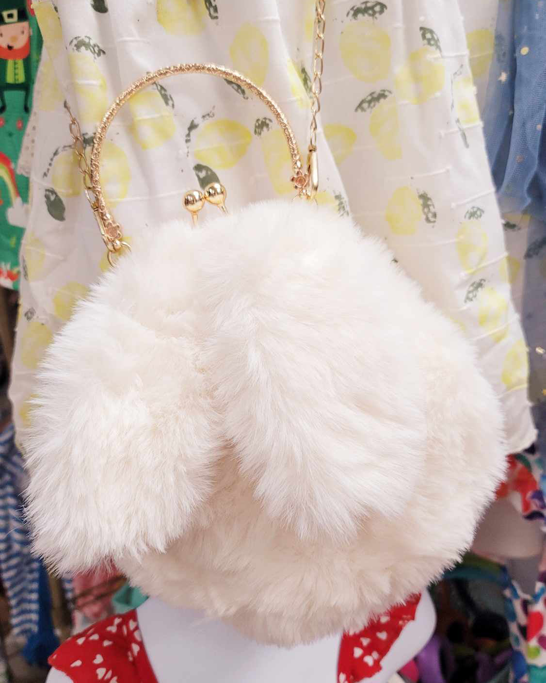Fluffy | Faux Fur Bunny Ears Gold Clasp Party Purse