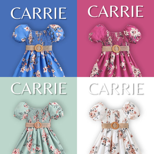 Carrie | Floral Print Puff Sleeve Ruched Belted Dress