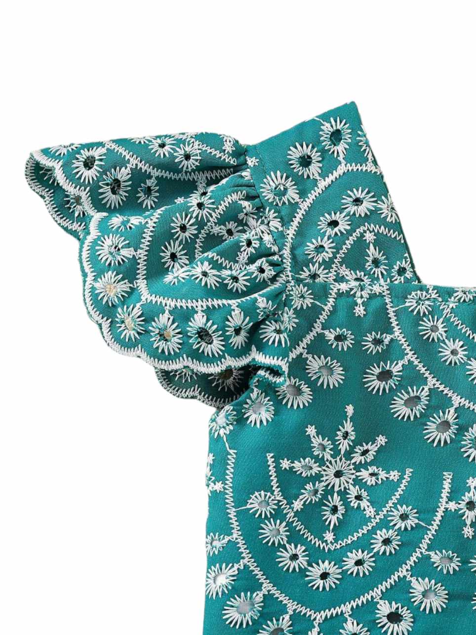 AARYA | Teal Embroidered Flying Sleeve Top & Scalloped Top Set