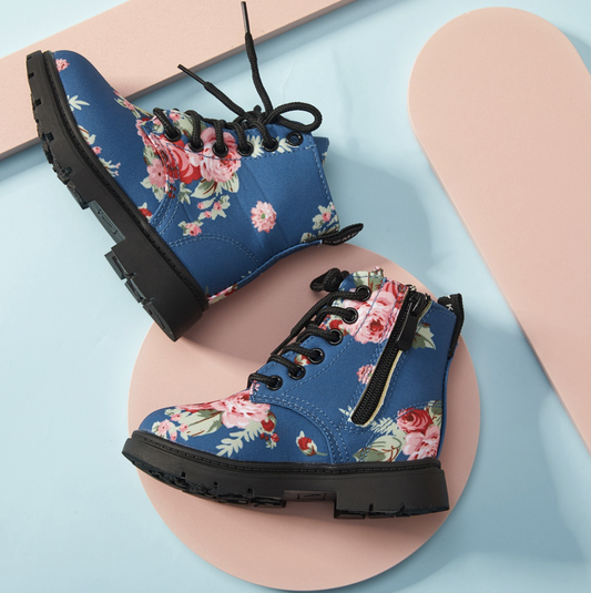 Rosalin | Blue Floral Zipper Boots - Felicity + Asher Boutique