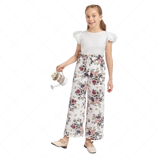 Aza | Floral Paperbag Waist Pants - Felicity + Asher Boutique