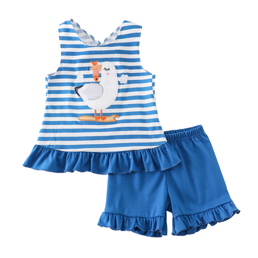 Scuttle | Seagull Blue Stripe Crossover Girls Shorts Set