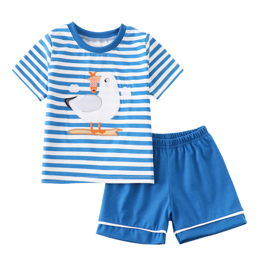 Scuttle | Seagull Blue Stripe Tee Boys Shorts Set