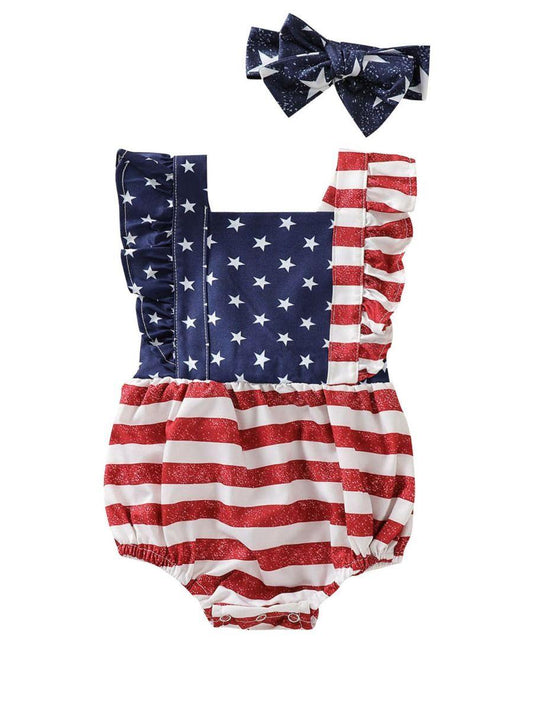 Betsy | Independence Day Inspired Infant Romper With Headband - Felicity + Asher Boutique