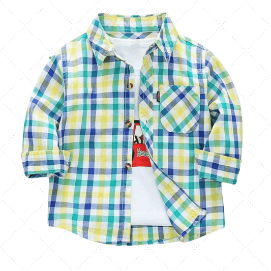 Jude | Boys Plaid Long-Sleeve Button-Up Shirt - Felicity + Asher Boutique