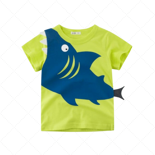 Tucker | Boys Neon Green Shark Cotton Tee Shirt Top - Felicity + Asher Boutique
