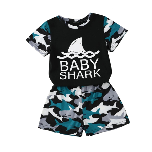 Bruce | Boys Baby Shark Camo Tee + Shorts Set