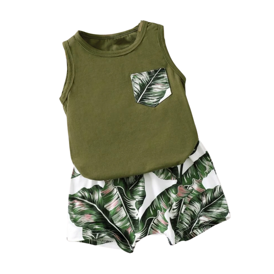 Derek | Tropical Palm Tank Top Short Set Baby Infant Boys