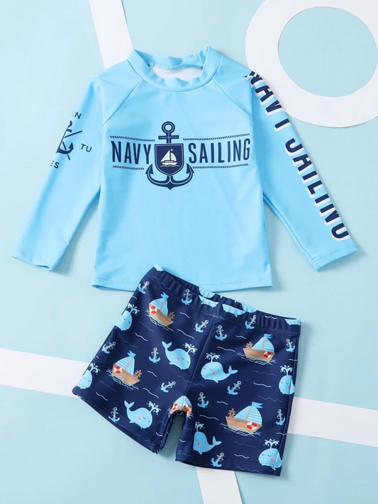 Ashton | Anchor & Whale Swim Top + Trunks | Blue/Navy & Mint/Navy