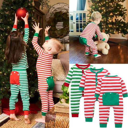 Finn | Christmas Striped Cotton Pajamas with Faux Butt Flap - Felicity + Asher Boutique