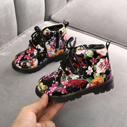 Rosalie | Black Rose Floral Zipper Boots
