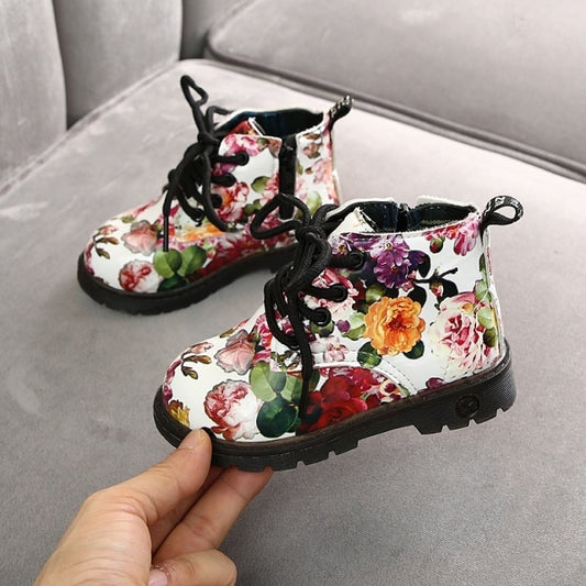 Rosalie | White Rose Floral Zipper Boots