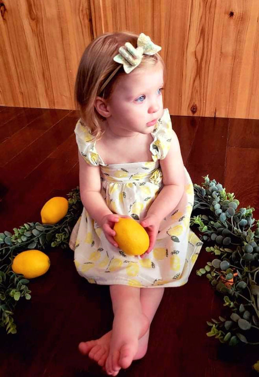 Fantasia | Apricot Linen Lemon Print Dress